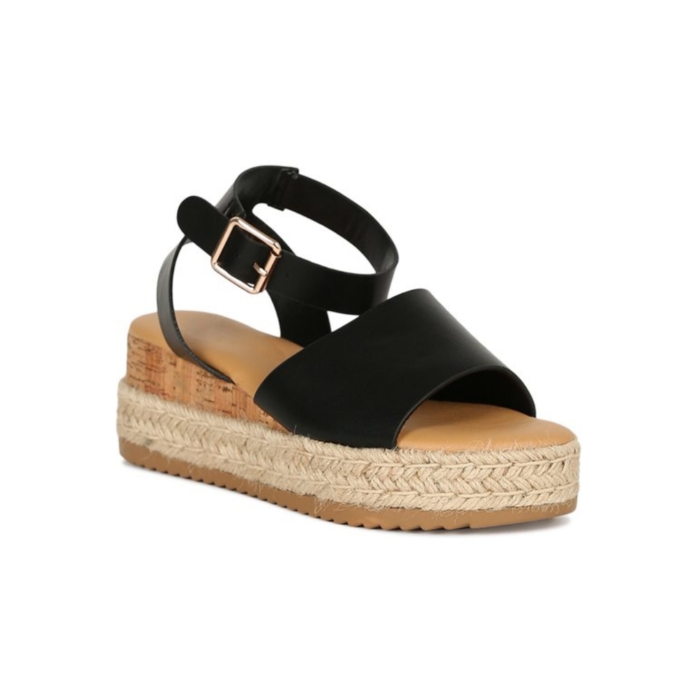 Bamboo Open Toe Cork Espadrille Flatform Sandal